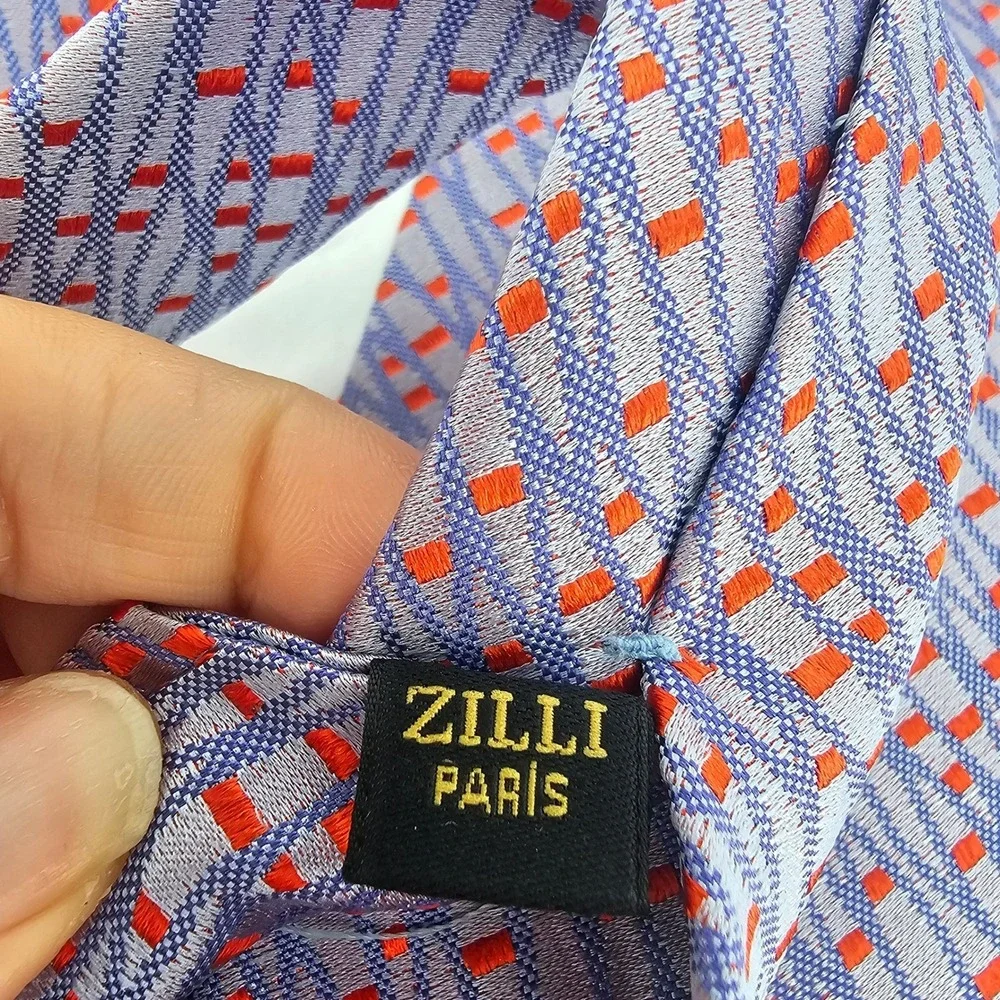 Zilli Textured Silk Tie Lavender Blue Orange Geometric‎ Handmade France Luxury